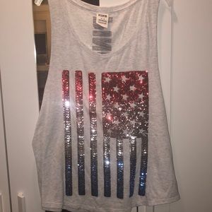 PINK American Flag sequin tank top